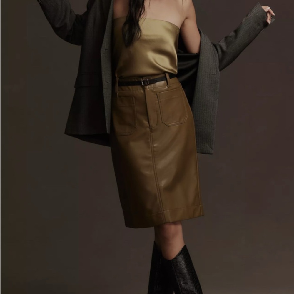 New! Anthropologie Maeve Collette Vegan Leather Skirt